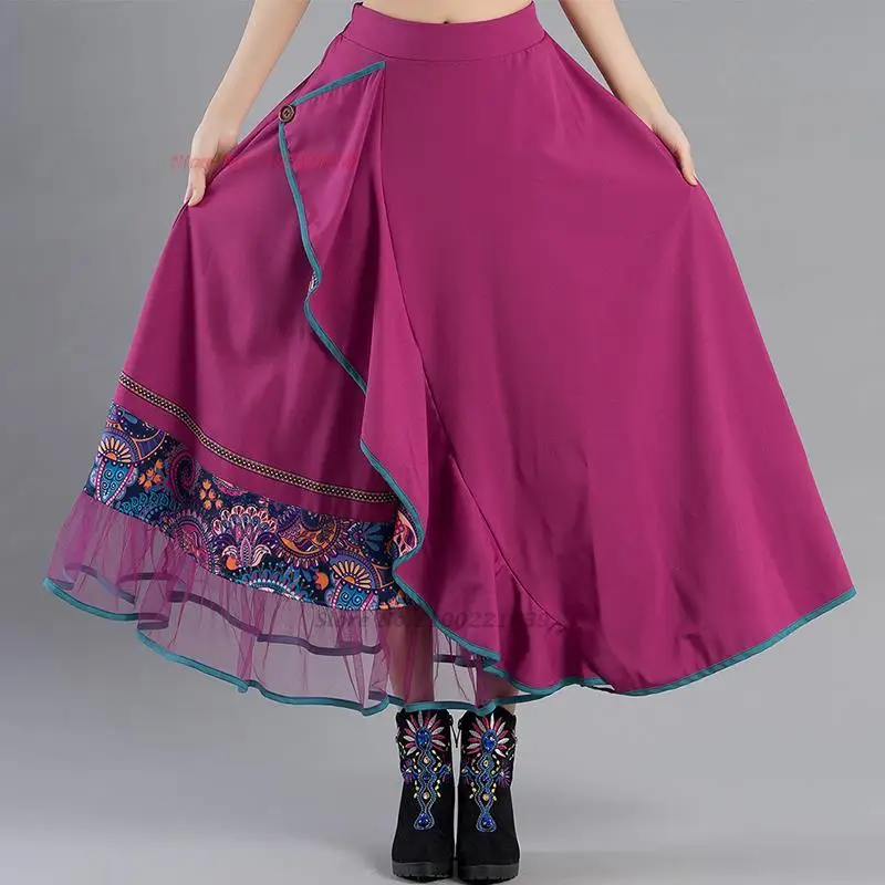 2024 chinese harajuku women long skirt flower print elastic waist ethnic skirt elegant folk dance suit national a-line skirt 1pc 30cm environmentally matte cheerleading flower ball four fingers pompoms for cheer dance sport competition stage show pompon