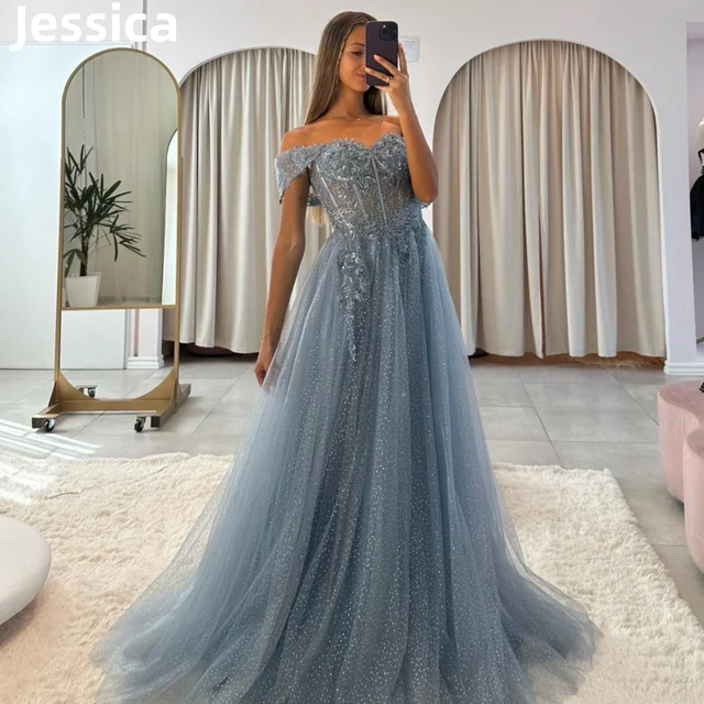 Jessica Gray Blue Prom Dresses Glitter Tulle Evening Dress Fairy Party Dress Formal Occasions Wedding Dress 2024 فساتين السهرة Ranked Product Recommendation