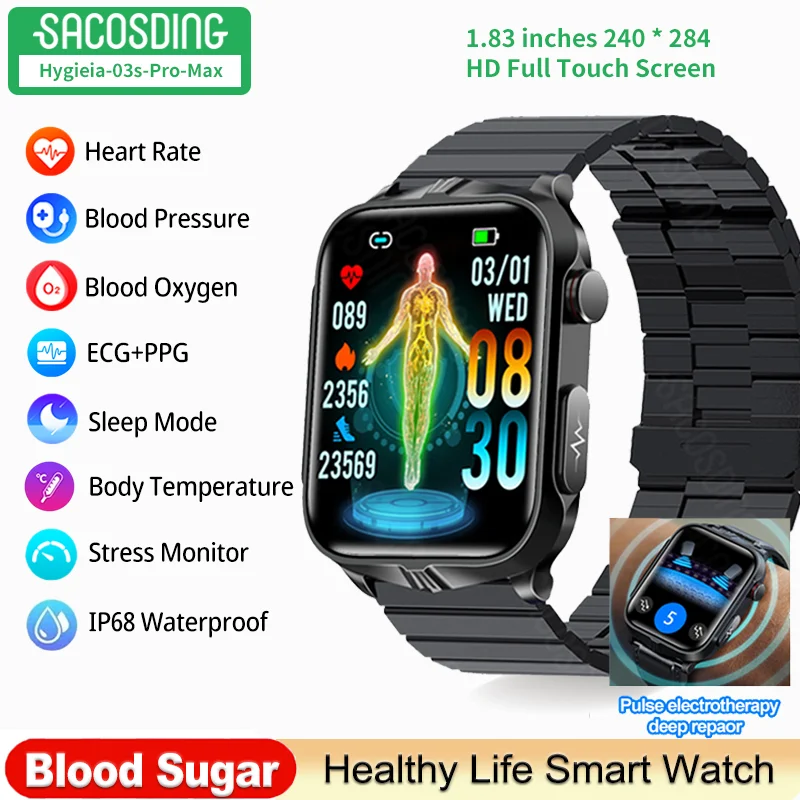 

2023 Pulse Electrotherapy ECG+PPG Non-Invasive Blood Sugar Smartwatch Laser Treatment Healthy Blood Pressure Sports Watches Men