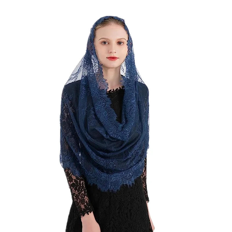 Catholic Church Veil Black and White Eyelash Round Head Covering Spring and Summer Infinity Lace Veil
