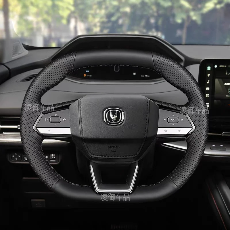 

Customized For Changan CS55PLUS Uni-v 2022 DIY Steering Wheel Cover Hand Sewn Leather Handle Cover Car Accessories