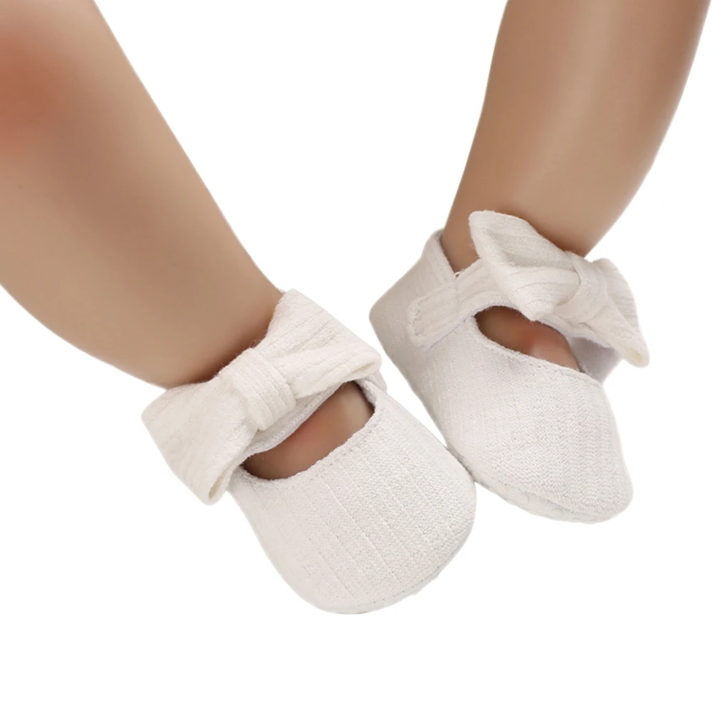 Baby Girls Solid Color Crib Shoes with Bow-knot, Soft Sole Anti-slip Low-cut Princess Shoes for Spring, Fall