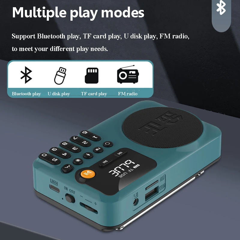 Portable Digital FM Radio HD LED Display Radios Wireless Bluetooth Speaker Timed Shutdown Music Player Support Recording TF USB