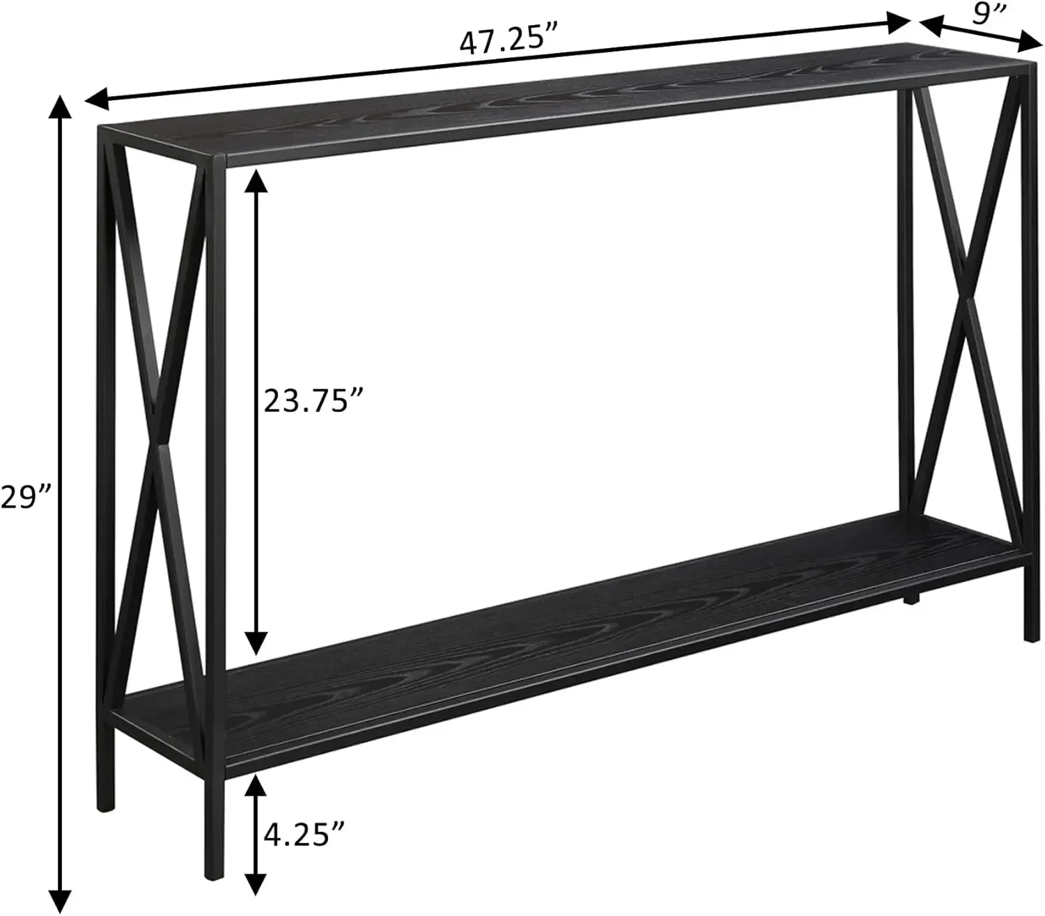 Tucson Console Table 47.25" - Modern Sofa Table with Storage Shelf, Entryway Hall Table for Living Room, Black