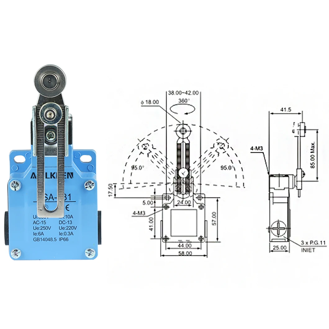 ABILKEEN High Quality Adjustable Length Type Rotary Swing Arm with Roller Limit Travel Switch High Sensitive Limit Switch