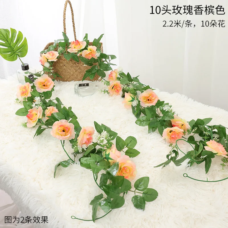 Wedding Decoration Silk Artificial Rose Vine Han 1.8m Rose Artificial Flower Vine For Wedding Garland White Pink Home Room