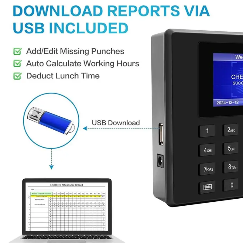 [NEW A09R】 지문인식 시계, 지문 스캔과 PIN 펀치 기능이 하나로 통합되어 있으며, 월요금 공제 없음 점심시간 편집기에는 펀치 기능이 부족함