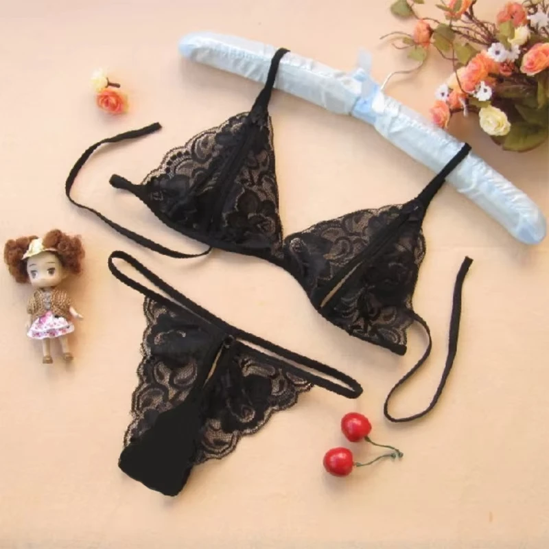 Women Pajamas Set Women Pajama Suit Sexy Underwear Three-point Open Cleavage Bikini Lace Pajamas Thong Two-piece Set