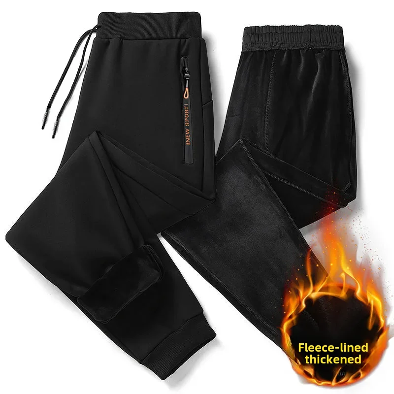 thumbnail image 5 of Pantalones casuales para hombre, holgados, forrados con vellón, estilo coreano grueso, con cremallera, pantalones deportivos, otoño/invierno, recién llegados, 5 of 5