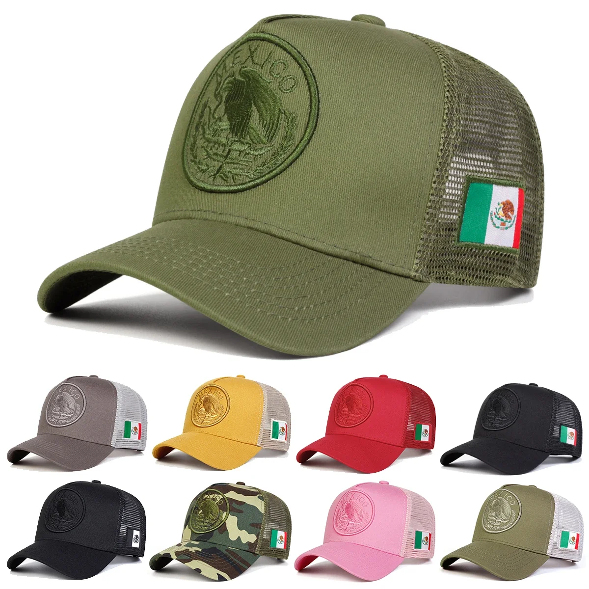 Unisex Mexican Flag Embroidery Baseball Net Caps Adjustable Casual Hats Spring…