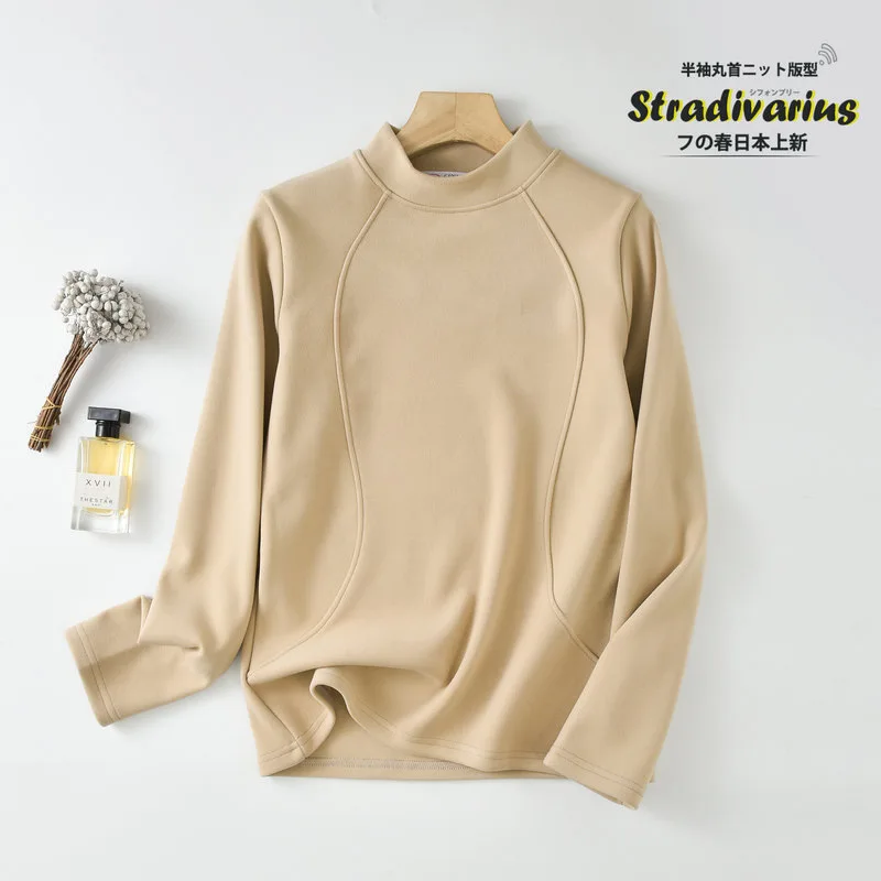 CGC Autumn Winter Thicken Warm Sweatshirts Women Simple Solid Stand Collar Hoodies Casual Long Sleeve Plus Velvet Pullovers