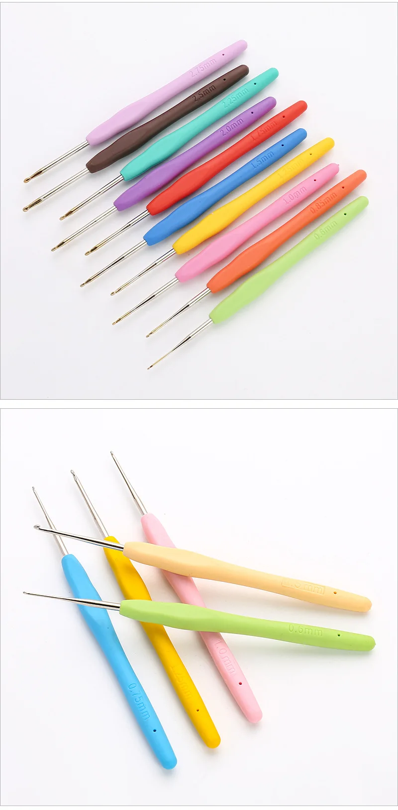 Description Picture 6 of itemColorful TPR Crochet Hooks Kits Soft Handle Aluminum Crochet Needle Lace Yarn Weave Fine Head Knitting Needles Set Weaving Tools