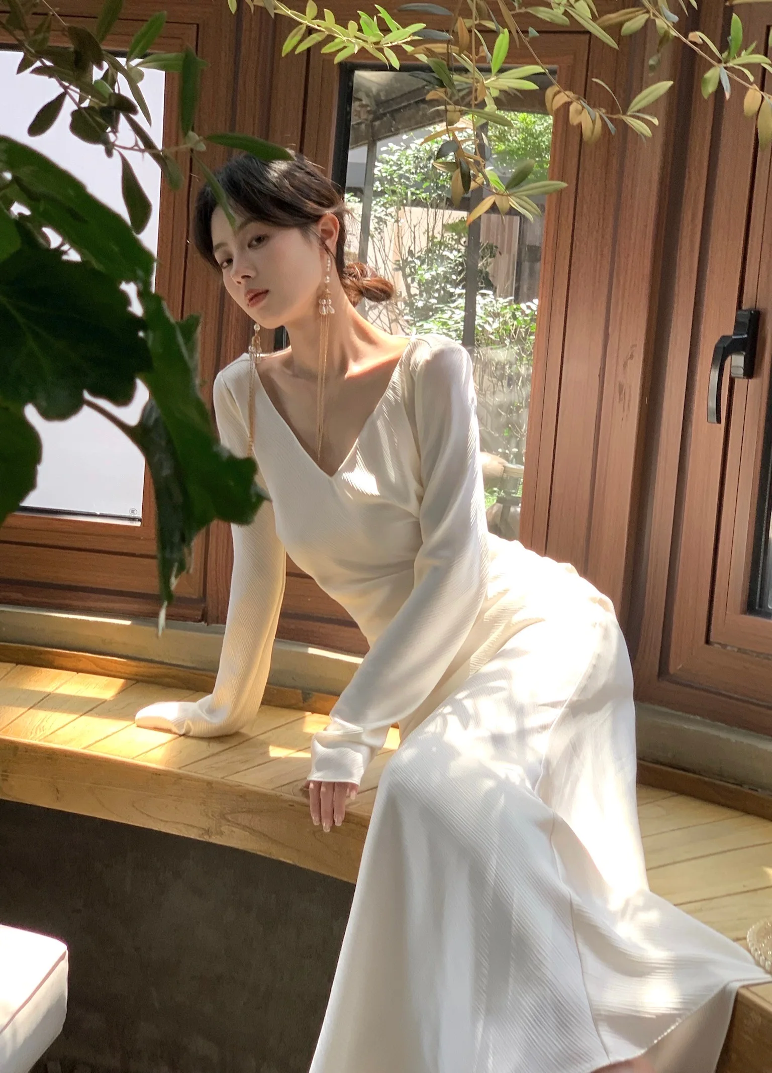 Vestidos largos de satén de otoño para mujer, vestido de fiesta de noche para boda, vestido de graduación, vestido de sirena de una pieza con cuello en V y mangas largas