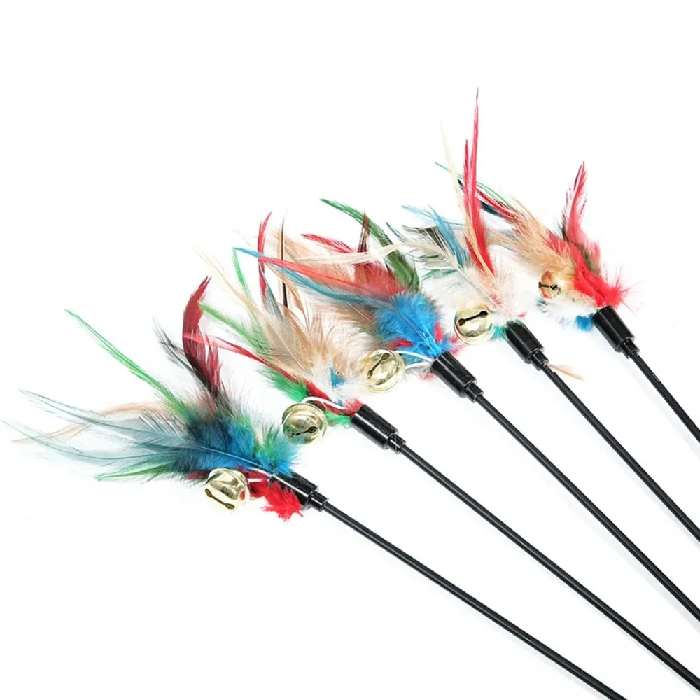 Interactive Cat Wand With Colorful Feathers And Bell 5-piece Set_voghion.com