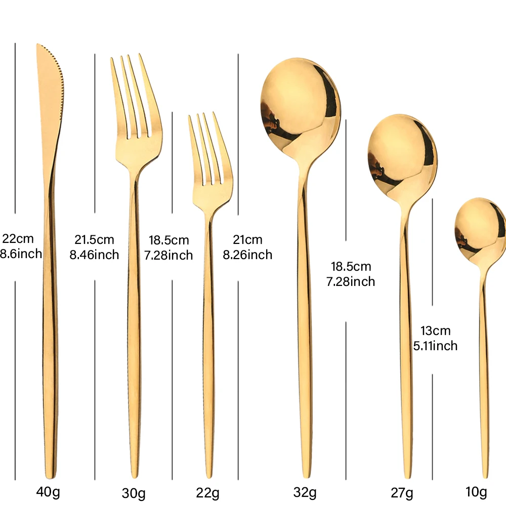 Description Picture 3 of item36Pcs Stainless Steel Gold Cutlery Sets Mirror Knife Fork Dessert Spoon Flatware Korean Dinnerware Set Luxury Tableware Set