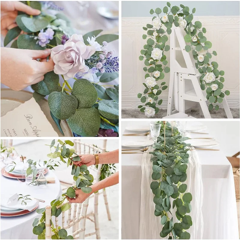 Artificial Eucalyptus Garland Fake Vine Plant with Leaves Faux Silver  Dollar Greenery for Wedding Outdoor Decoration