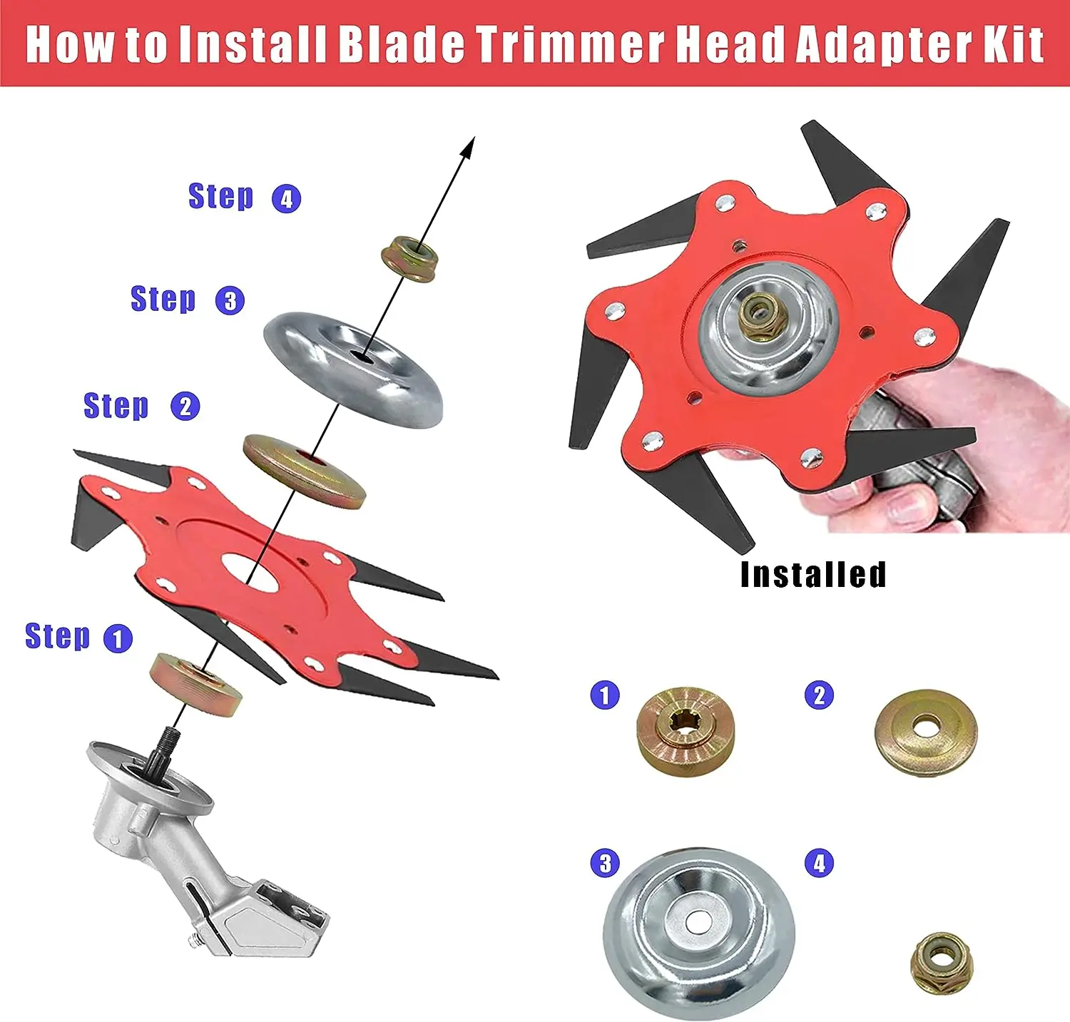 Grass Trimmer Head Adapter Attachment Nut Fixing Kit 4x Trimmer Head Lawnmower Blade for Stihl Brush Cutter Garden Tool grass trimmer head,lawn mower trimmer blade,grass trimmer,grass trimmer blade,mower accessories,brush cutter accessories