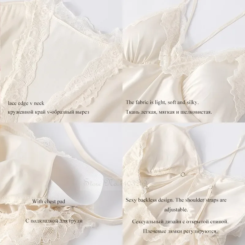 Female Long Robe Nightgown Set Sexy Lace Trim Sleepwear Suspender Nightdress Spring Summer Casual Satin Home Dress Bathrobe women sleepwear women dress