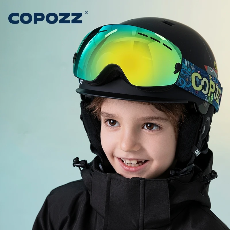 COPOZZ 4-15 years old Kids Ski Goggles Anti-fog Children Snowboard Goggles Double UV400 Skiing Mask Glasses with Cartoon Straps 5