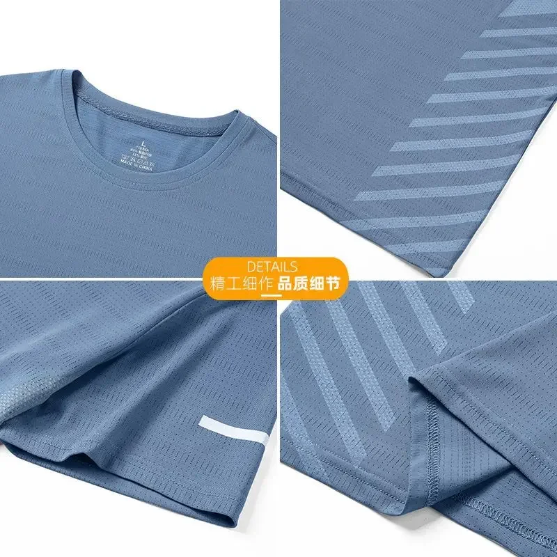 Running T-shirt Men Summer Ice Silk Thin Mesh Tops Reflective Print Quick Dry Short Sleeve Casual Elastic Fitness Sports Shirts 4