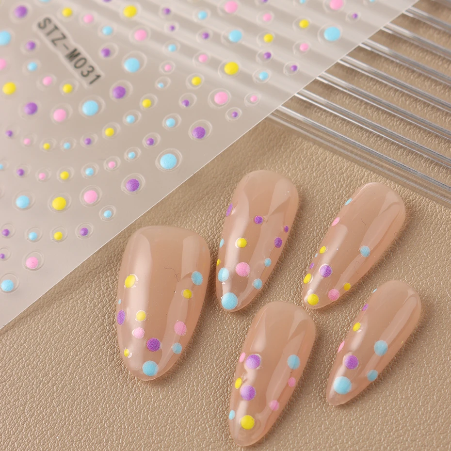 폴카 도트 네일 스티커 - 다채로운 프렌치 폴카 도트 패턴 네일 아트 장 자체 접착 네일 데칼 DIY