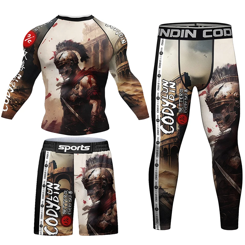 Sports Apparel Mens T Shirt Mma Clothing Man Rashguard T-shirt+Pants Sets Rash Guard Jiu jitsu MMA Compression Shirt+Shorts Bjj Boxing Jerseys Sport Suits