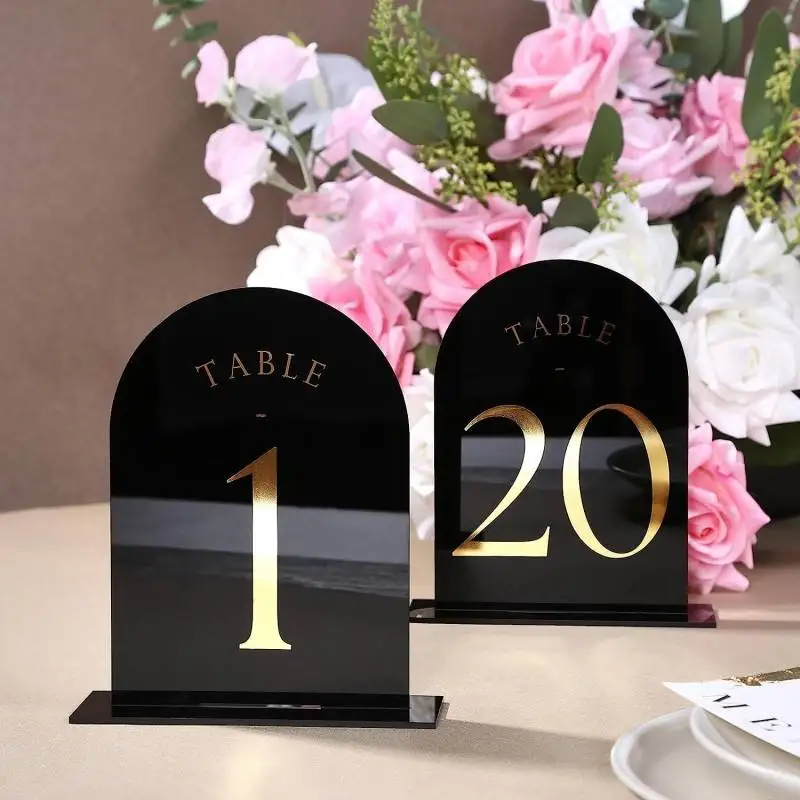 Arched Acrylic Table Numbers Wedding Centerpieces and Table Decorations Place Cards Black and Gold Numbers Cards