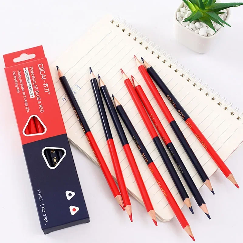 12pcs/box Double Ended Colored Wooden Pencils Pre-Sharpened 2B Red and Blue Pencils Checking Pencils for Checking Map Coloring 5