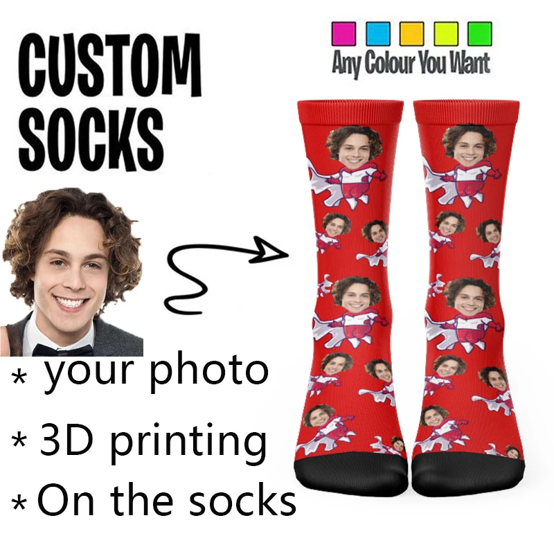 

Autonomous Design Funny Socks Your Photo Face Customized Fashion Cotton Socks To Give Family Friends Gift For Neutral