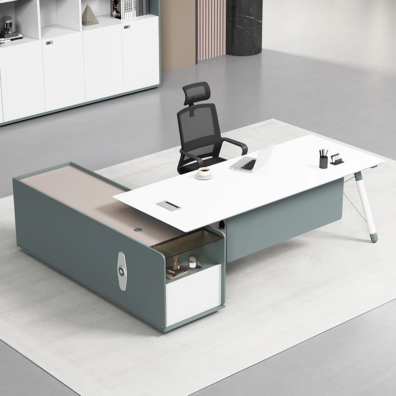 Luxury Modern Office Desks Desktop Work Meeting Wall Desks Ergonomic Boss Storage Mesa Para Compuatador Office Furniture WJ25XP