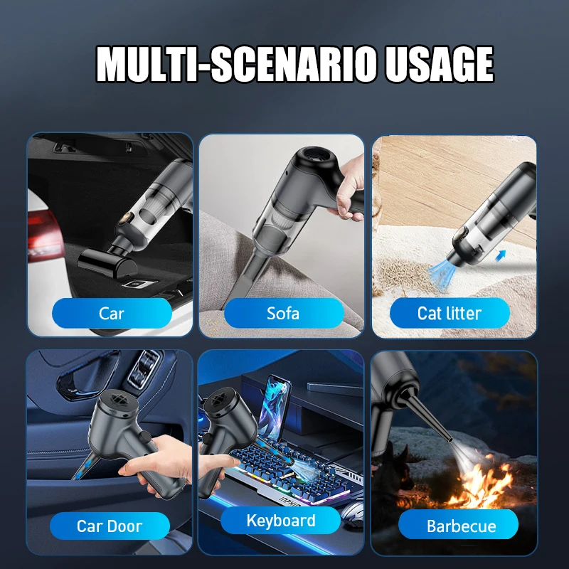 Car Vacuum Cleaner Cordless Rechargeable Handheld Vacuum and Mini Air Blower 2-in-1 for Car Home Keyboard Pet Hair Cleaning