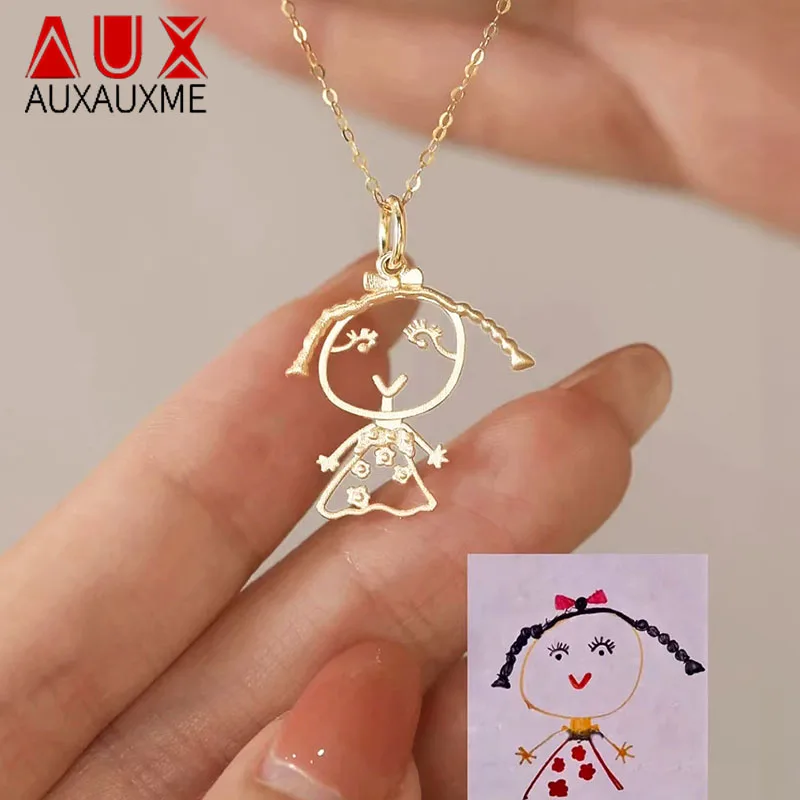 Custom Kids Drawing Painting Necklace Stainless Stee Personalized Children Artwork Pendant For Kids Mom Family Jewelry Gifts