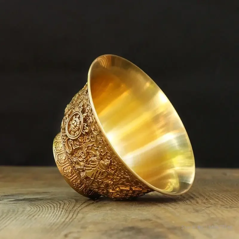 Pure Copper Antique Water Cup for Buddha, Auspicious Patterns, Holy Water Cup, Buddhist Supplies, Water Bowl Ornaments 1Pc