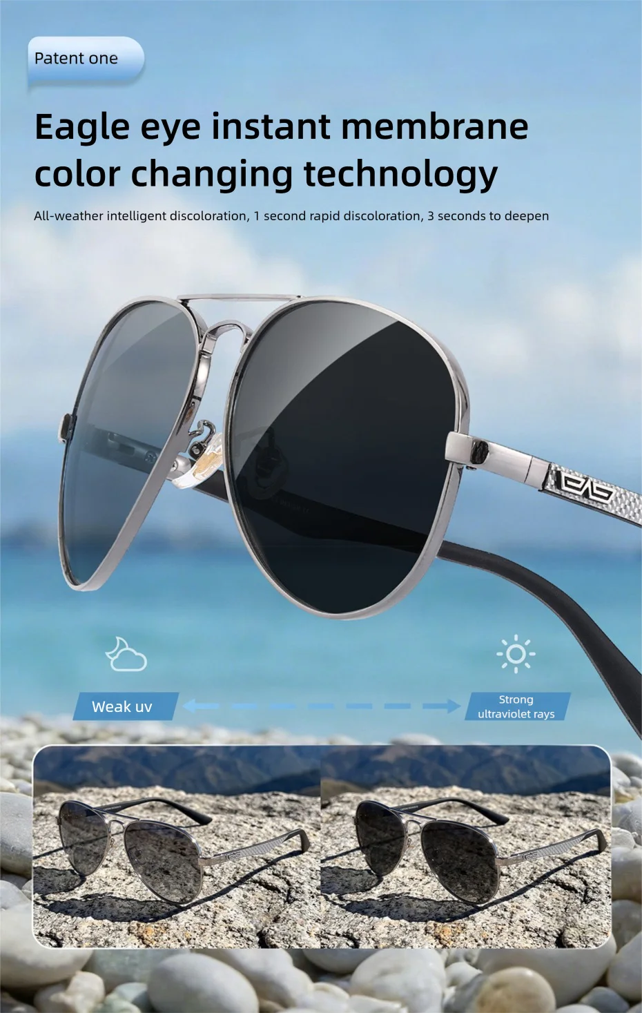 CAPONI Pilot Sonnenbrille Kohle faser Arm Sonnenbrille für Männer photo chrome polarisierte Doppelbrücke Marke Design Brille bs3110 – Detail 8