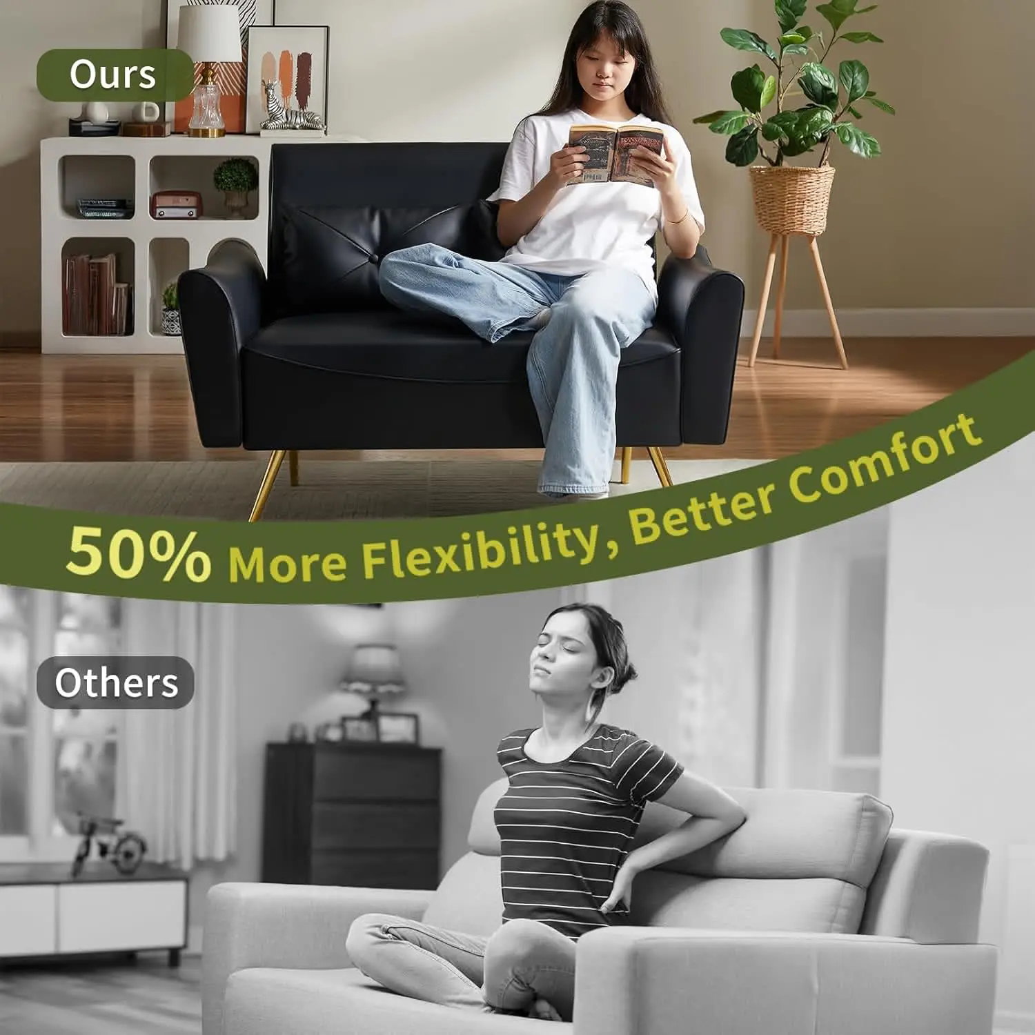 48-Inch Modern Black Faux Leather Loveseat-2 seater 5