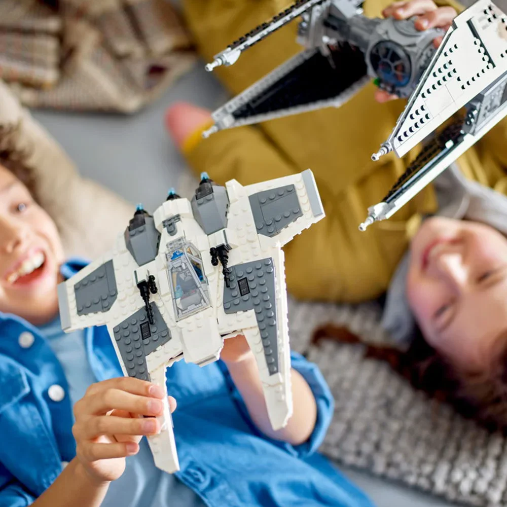New Fighter Plane Model Toy, Fighter vs TIE Interceptor 75348 Building Blocks Set, Fans to Make and Display