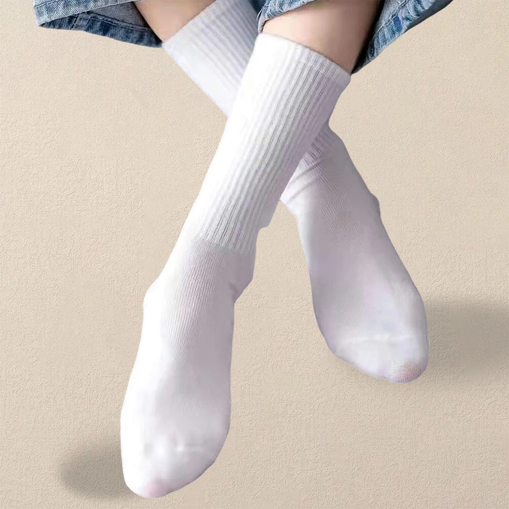 Women Solid Color Socks Simple Versatile Antibacterial Odor Resistant Breathable Comfortable 5 Pairs