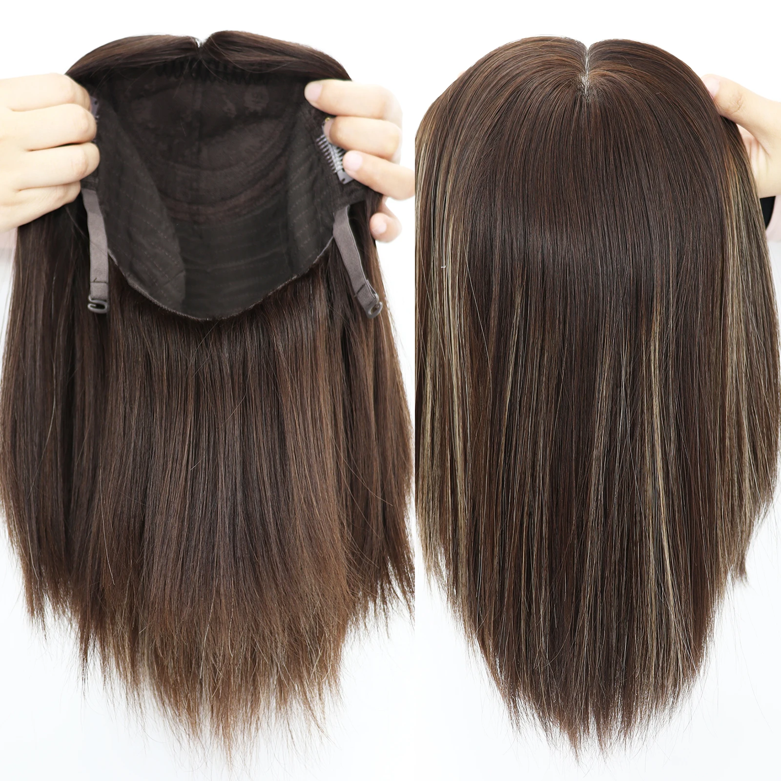#2/12 Highlight Blonde Jewish Wig Silk Base Virgin European Human Hair Wigs for White Women 14" Full Hand Tied Silk Top Wig