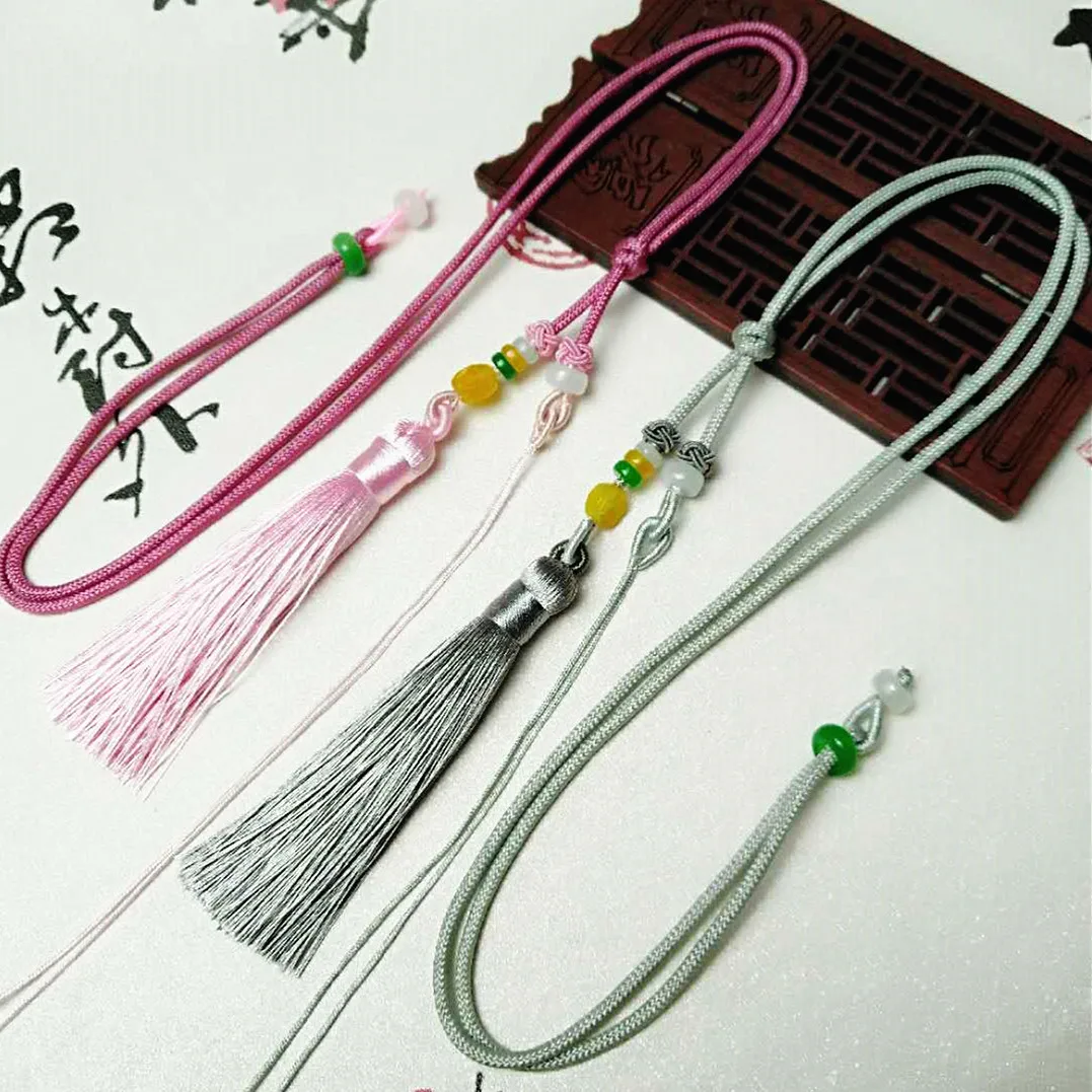 

2pcs Hand Knited Necklace Silk Thread Knot Cord For Pendant-long Cord Handmade sweater pendant rope jade jewelry accessories