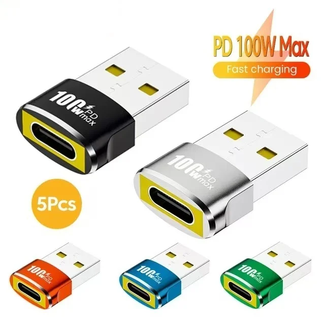 USB to Type C OTG Adapter - PD100W Fast Charging Connector (1/2/5 Pack)