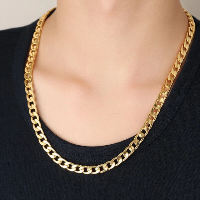 Gold Chain, 24 Gold Necklace, Fake Gold Chain for Men, Feel Real Solid 18k  Gold Plated Fake Chain Necklace 24 Inch 10MM