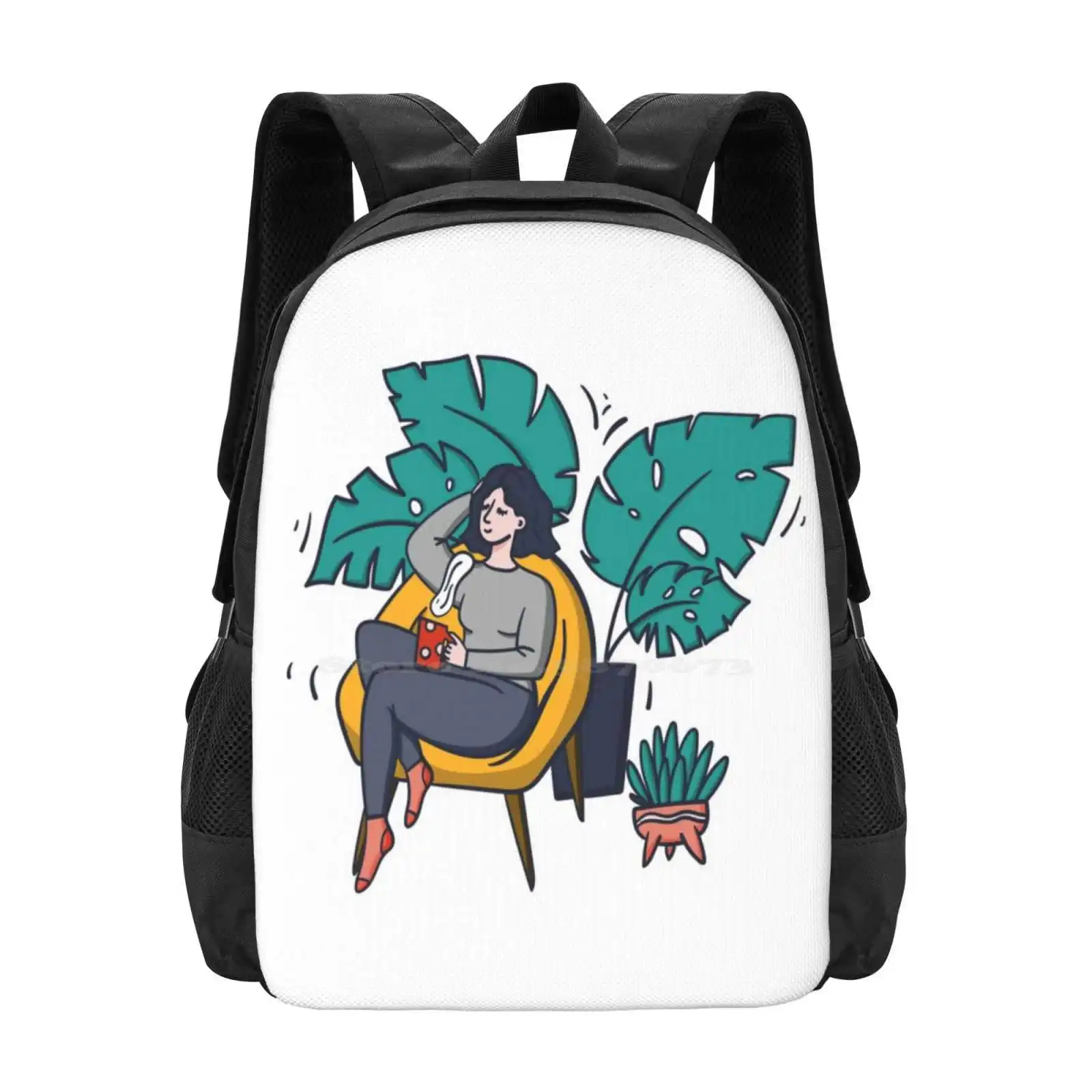 

Модный дизайнерский дорожный школьный рюкзак для ноутбука с узором охлаждение настроение сохраняйте спокойствие тишина монстера молодая девушка