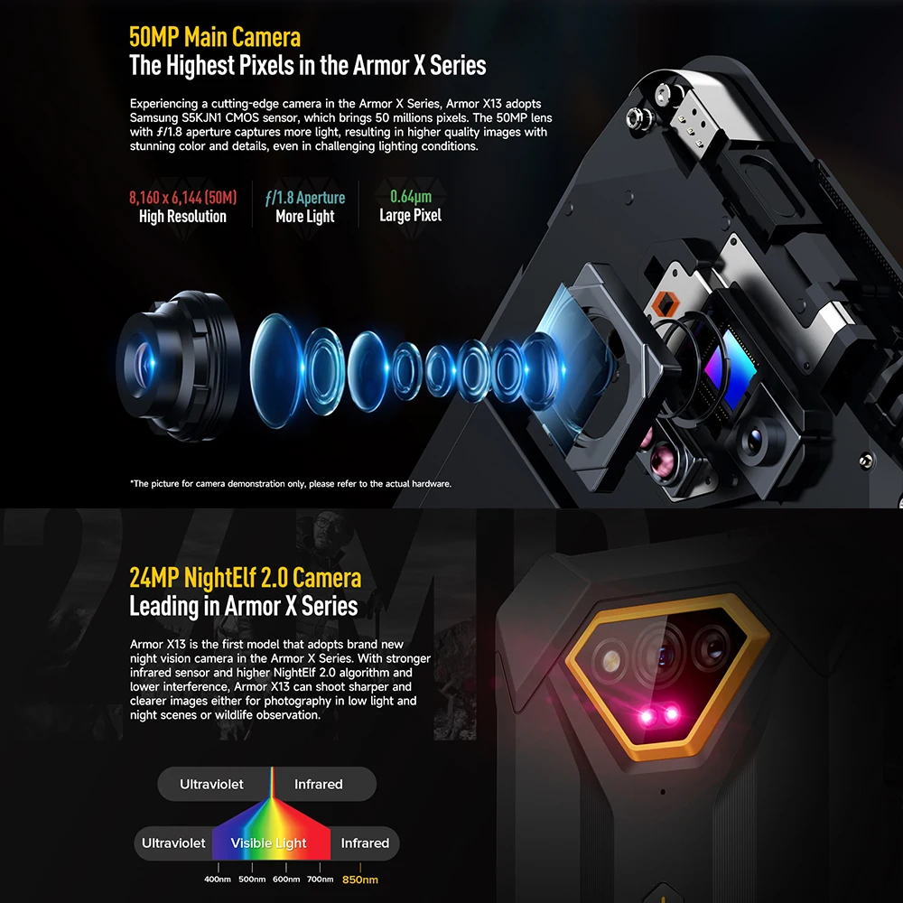 Original Ulefone Power Armor X13 Rugged Smartphones Android 13 6.52 Inch 12GB+64GB 50MP 6320mAh Dual 4G VoLTE Cell Phone GPS NFC