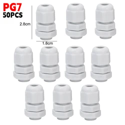 Waterproof Nylon Cable Gland Connector with Adjustable Locknut and Strain Relief Joint, IP68 Rated (White - PG7 50PCS)