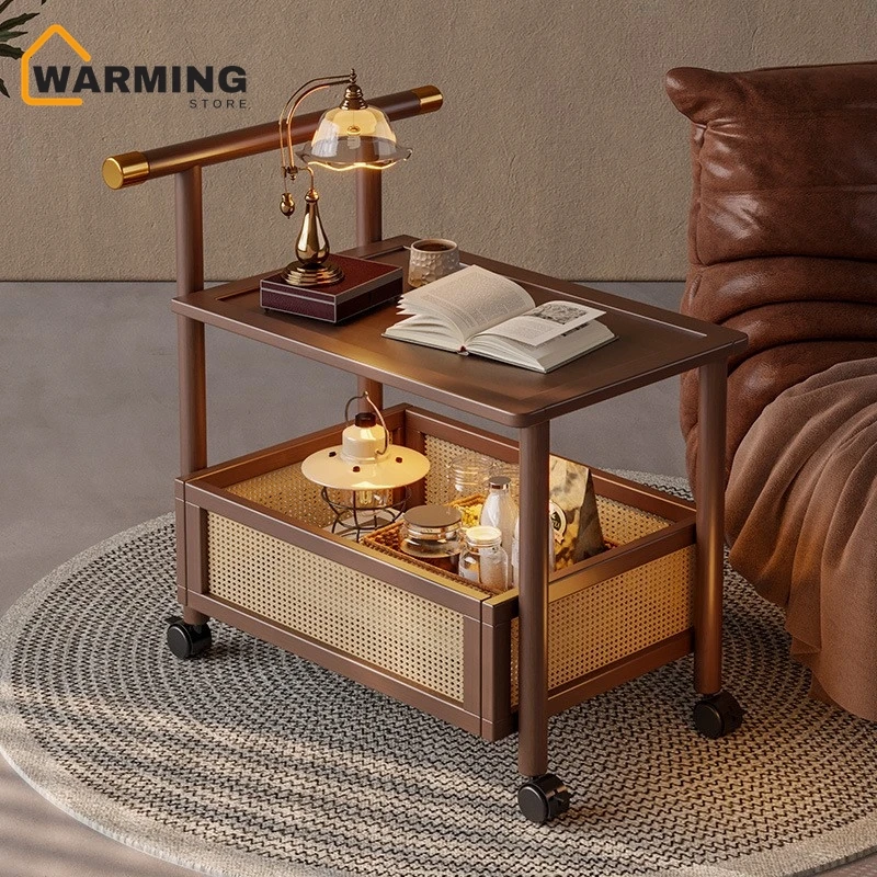 Sofa Edge Table Movable Living Room With Wheels Side Cabinet Antique Style Small Push Lathe Head Storage Rack Coffee Table edge table