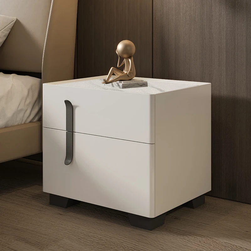 

High-end solid wood paint Italian minimalist bedside table simple light luxury bedroom side cabinet small installation slate