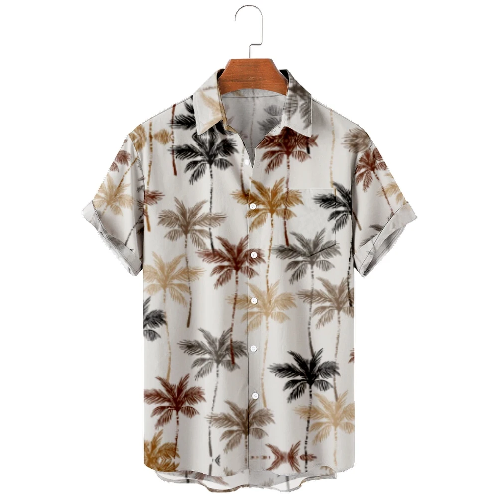 

Мужская Повседневная дышащая рубашка с коротким рукавом, гавайская пляжная рубашка с лацканами и листьями перьев, новинка 2022