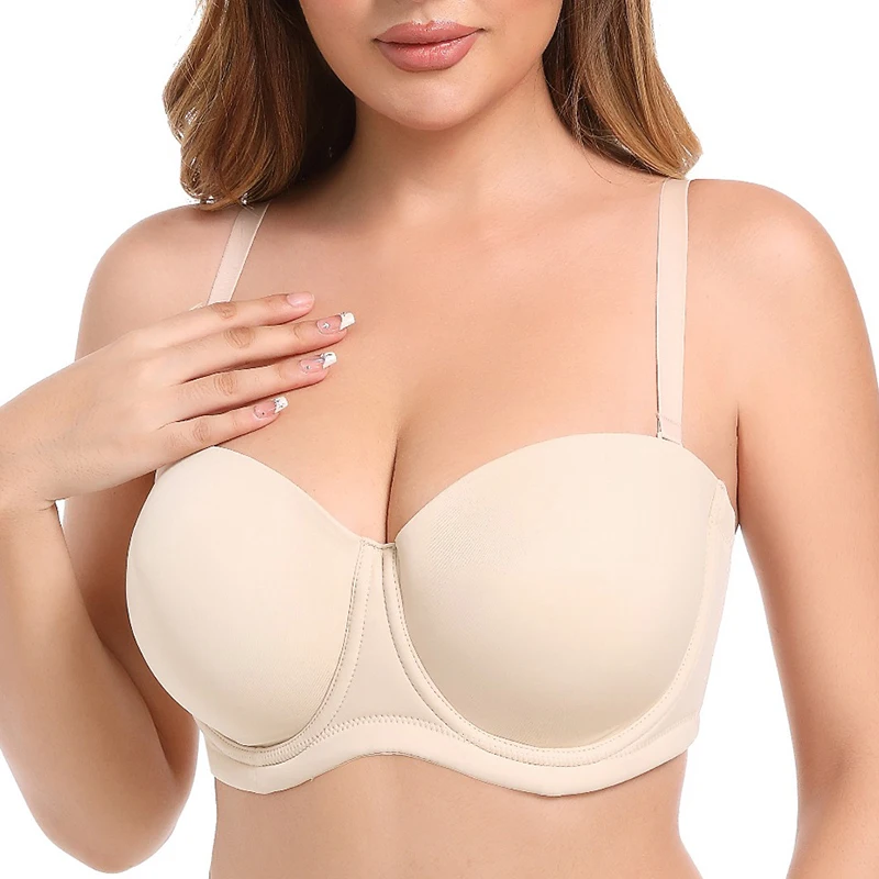 Womens Multiway Strapless Push Up Bra Invisible Brassiere Seamless Slightly Lined Lift Underwire 32 34 36 38 40 42 44 B C D DD G