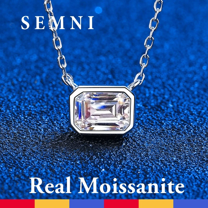 

SEMNI 1.0CT 5*7mm Moissainte Pendant Necklace Emerald Cut 925 Sterling Silver Plated White Gold Fine Jewelry Female Best Gifts