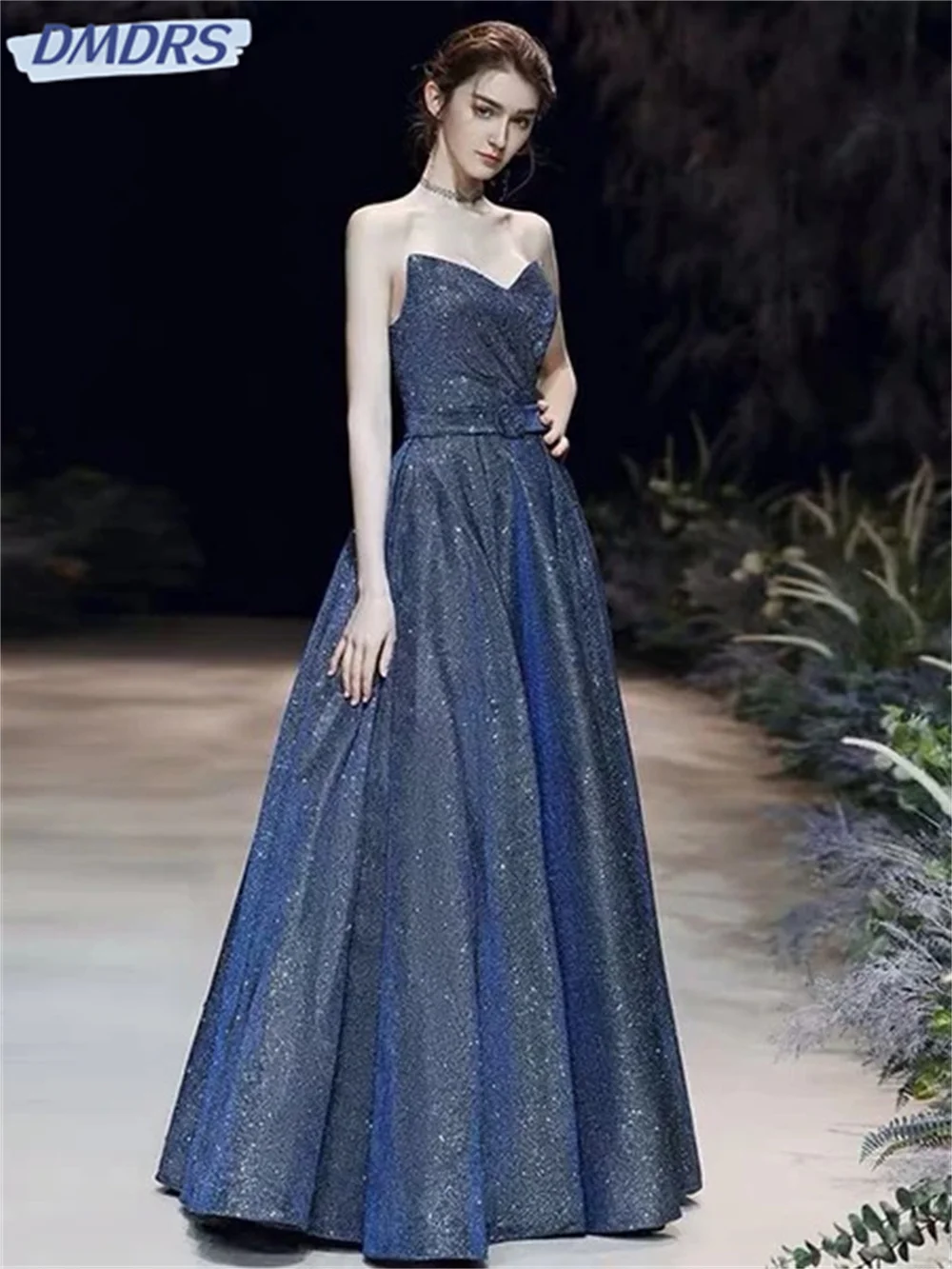 Shiny Strapless Prom Dress 2024 Luxurious Sleeveless Bride Gown Charming A-Line Floor-length Bride Robe Vestidos De Novia